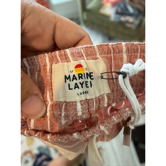 NWT Marine Layer Hi-Rise Beach Shorts Bombay Brown White Stripe Womens Sze Large - Picture 7 of 12